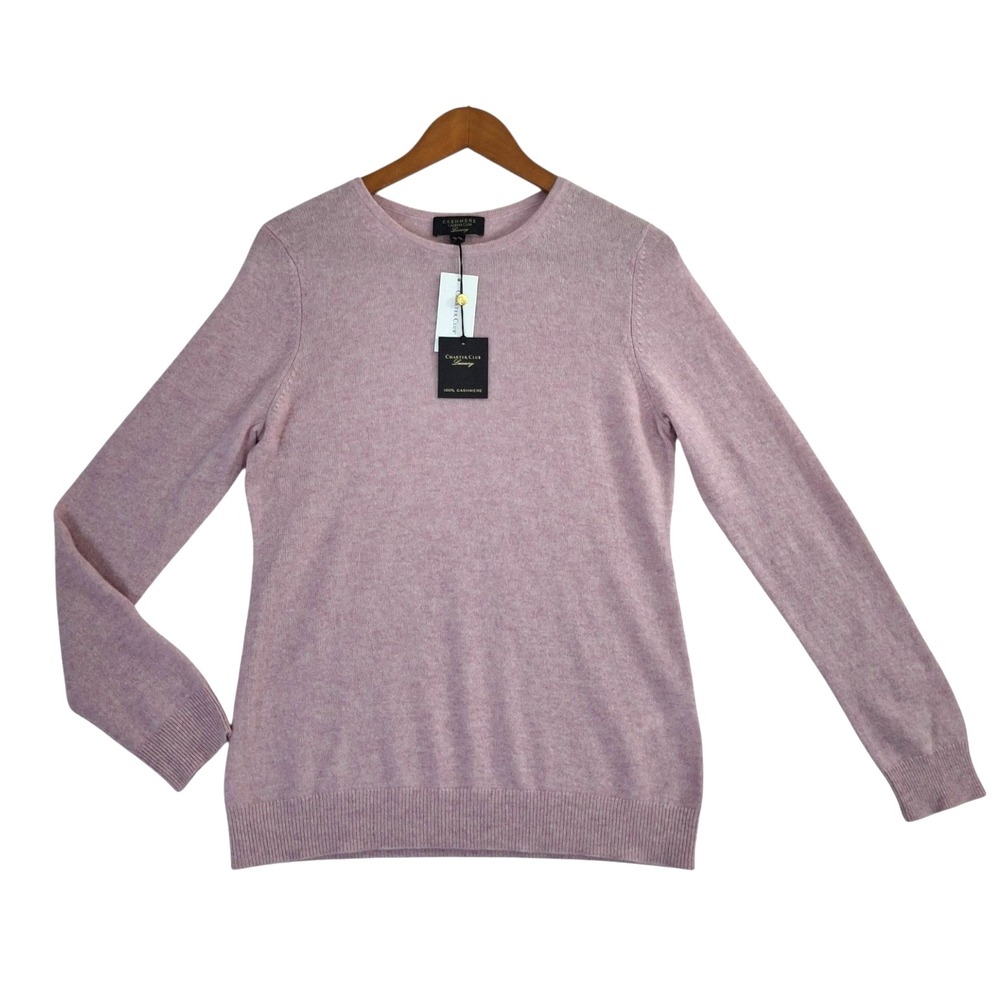 Charter Club Luxury 100% Cashmere Crewneck Sweater Chantilly Pink Medium NWT
